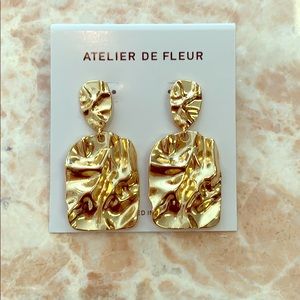 Gold Hammered Drop Earrings